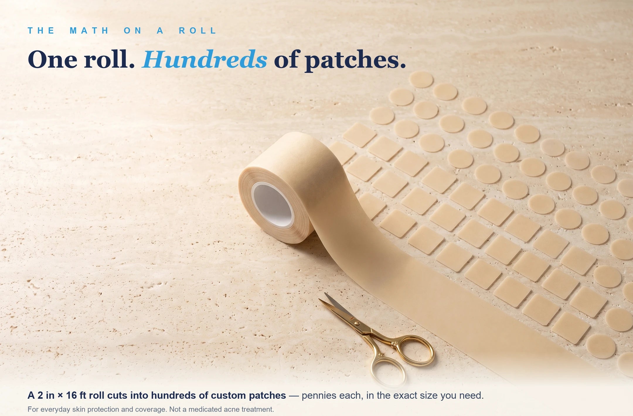 One 2 in by 16 ft roll cuts into hundreds of custom patches, pennies each.